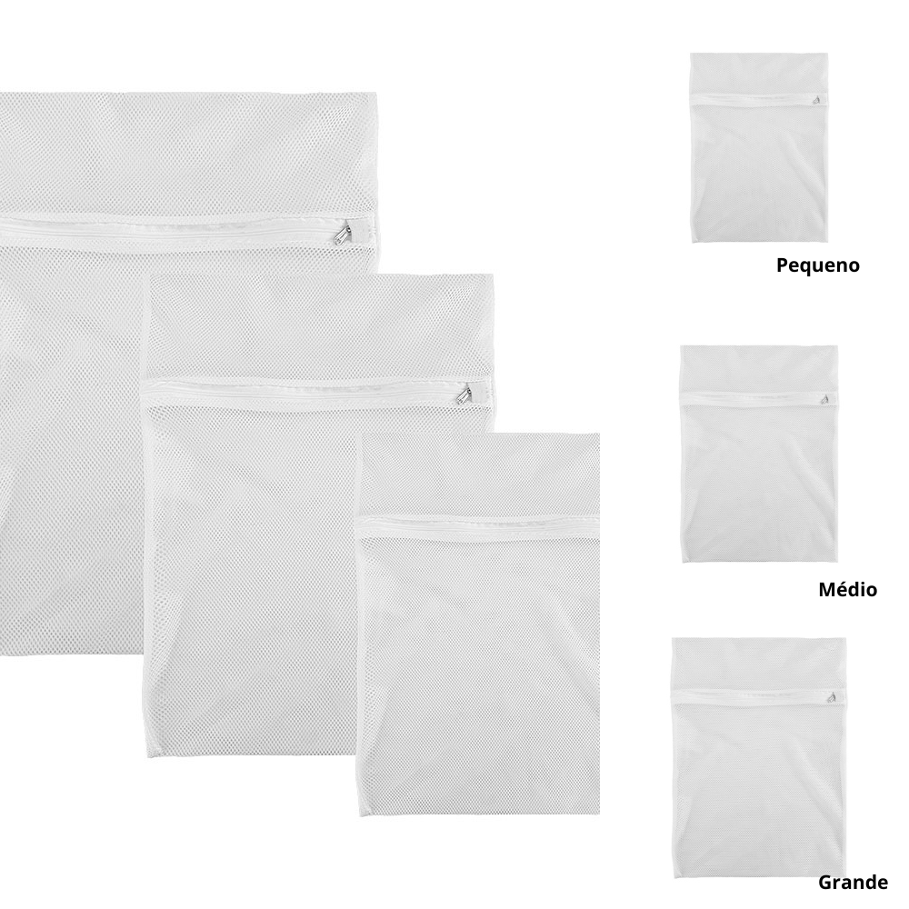 Kit 3 Pç Sacos para Lavar Roupas na Máquina de Lavar e Secadora com Zíper (P,M,G) 1 Kit 3 Pç Sacos para Lavar Roupas na Máquina de Lavar e Secadora com Zíper (P,M,G)