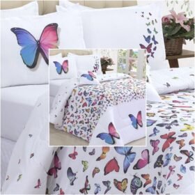 Kit 4 Pçs Edredom Cobertor Casal Queen Borboletas Dupla Face Micropercal