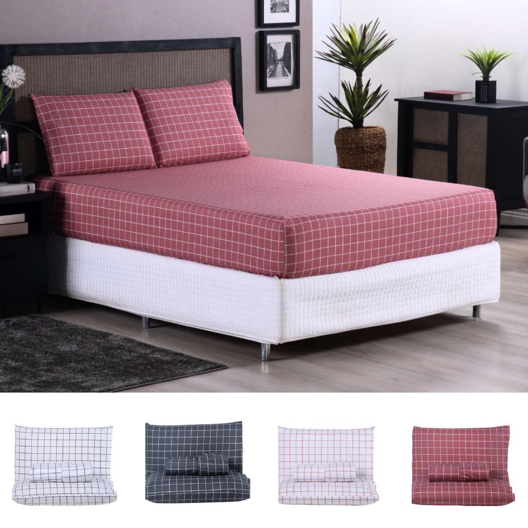 Jogo de Lençol 3 Pçs Casal King Grid Percal 200 Fios com Elástico 1 Jogo de Lençol 3 Pçs Casal King Grid Percal 200 Fios com Elástico