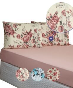 Jogo de Lençol 3 Pçs Casal Queen Simples Esmeralda Percal 150 Fios 100% Algodão Estampado com Elástico