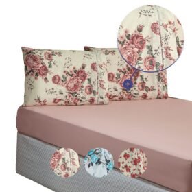 Jogo de Lençol 3 Pçs Casal Queen Simples Esmeralda Percal 150 Fios 100% Algodão Estampado com Elástico