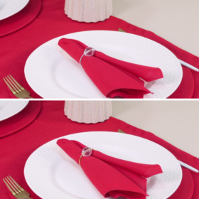 Kit 7 Pçs 2 Lugares Mesa Posta Completo (Caminho,Capa Sousplat,Base,Guardanapo,Anel) Basic Cristalino Vermelho