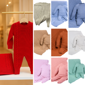 Kit 2 Pçs Saída Maternidade Macacão M/L e Manta Trança Tricot Unissex RN