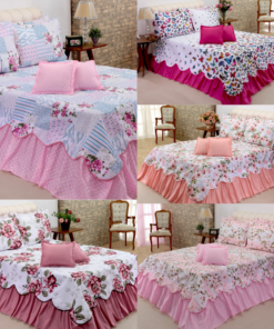 Kit 5 Pçs Cobre Leito Colcha Casal Queen Belize com Babados