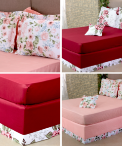 Jogo de Lençol 5 Pçs Simples com Elástico Casal Padrão e Queen com Saia Box e Capa de Almofada