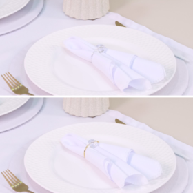 Kit 7 Pçs 2 Lugares Mesa Posta Completo (Caminho,Capa Sousplat,Base,Guardanapo,Anel) Basic Cristalino Branco