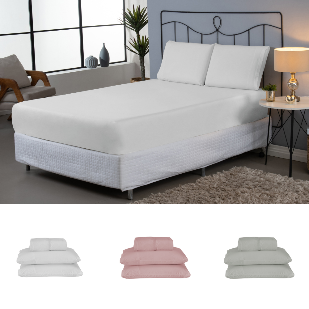 Jogo de Lençol 3 Pçs Casal Queen Dia a Dia Simples Liso Percal 180 Fios com Elástico 2 Jogo de Lençol 3 Pçs Casal Queen Dia a Dia Simples Liso Percal 180 Fios com Elástico - Imagem 2